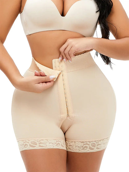 Full Size Lace Detail Hook-and-Eye Shaping Shorts Ivory Fitggins