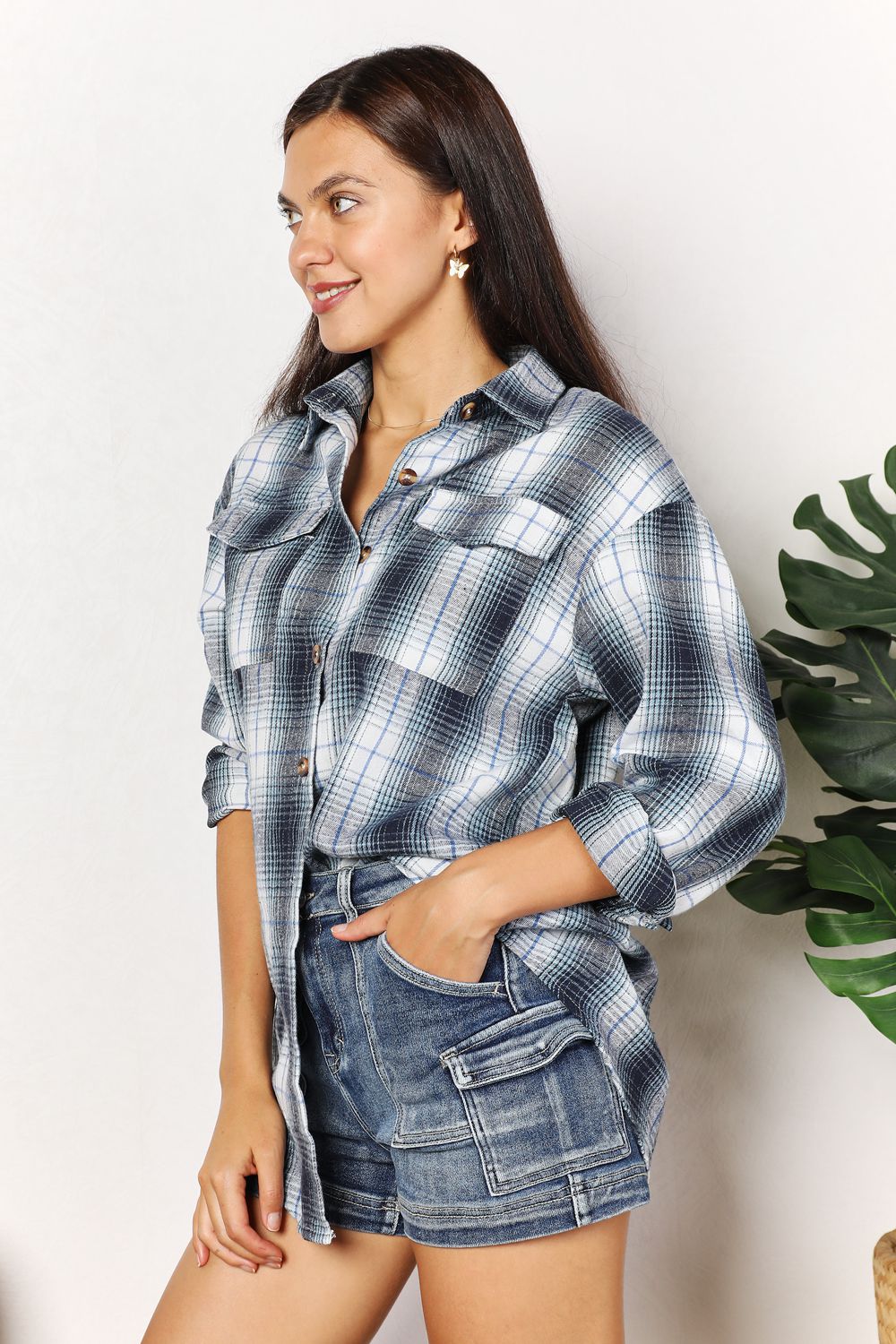 Mandy Plaid Dropped Shoulder Shirt - Shirts - FITGGINS