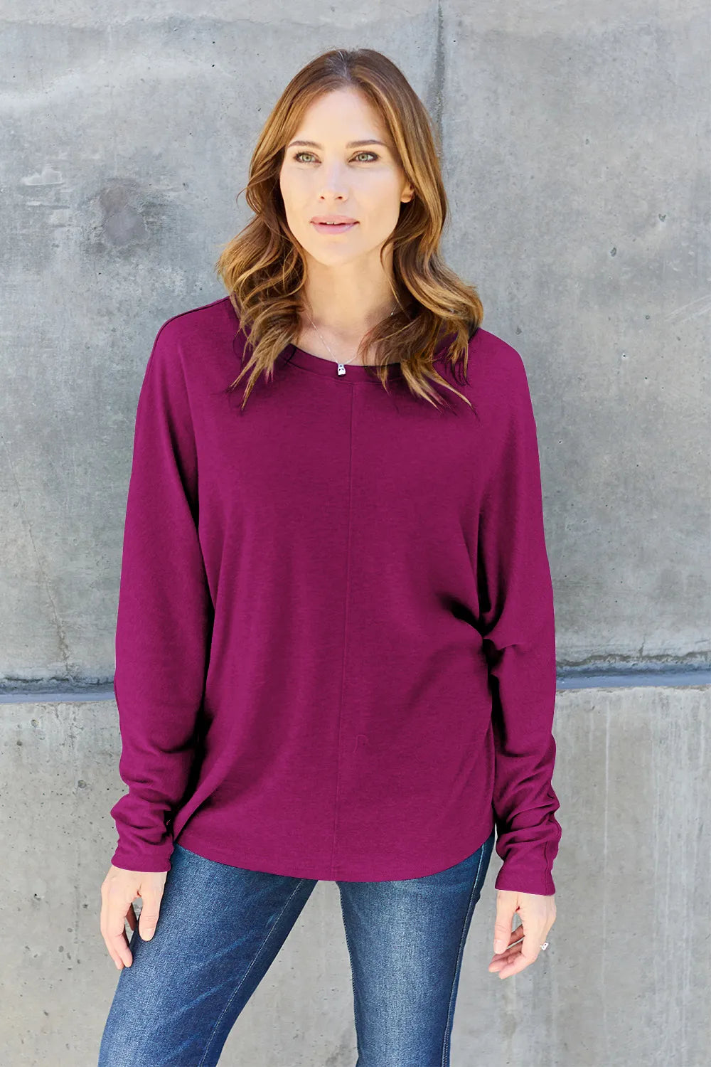Double Take Full Size Round Neck Long Sleeve T-Shirt Fitggins
