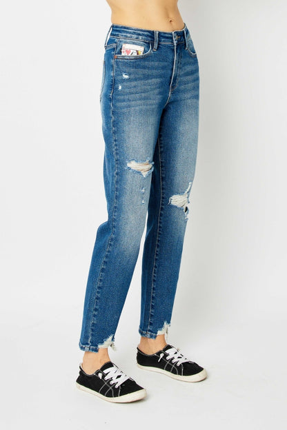 Judy Blue Full Size Distressed Boyfriend Fit Jeans - Jeans - FITGGINS