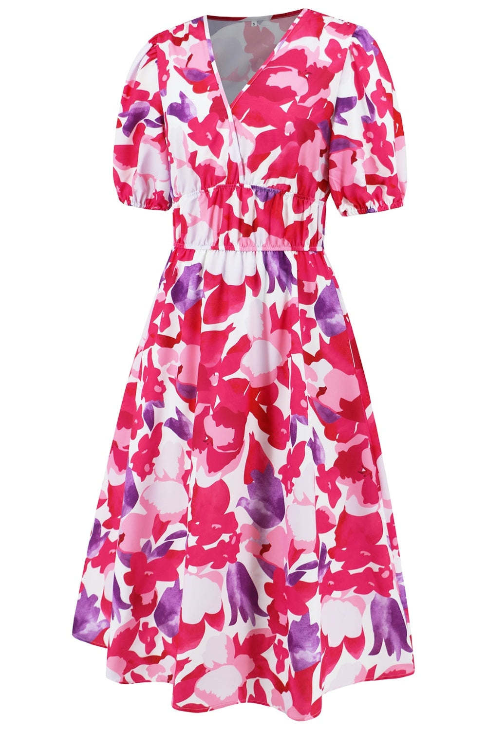 Ruched Printed Surplice Short Sleeve Dress - Casual & Maxi Dresses - FITGGINS