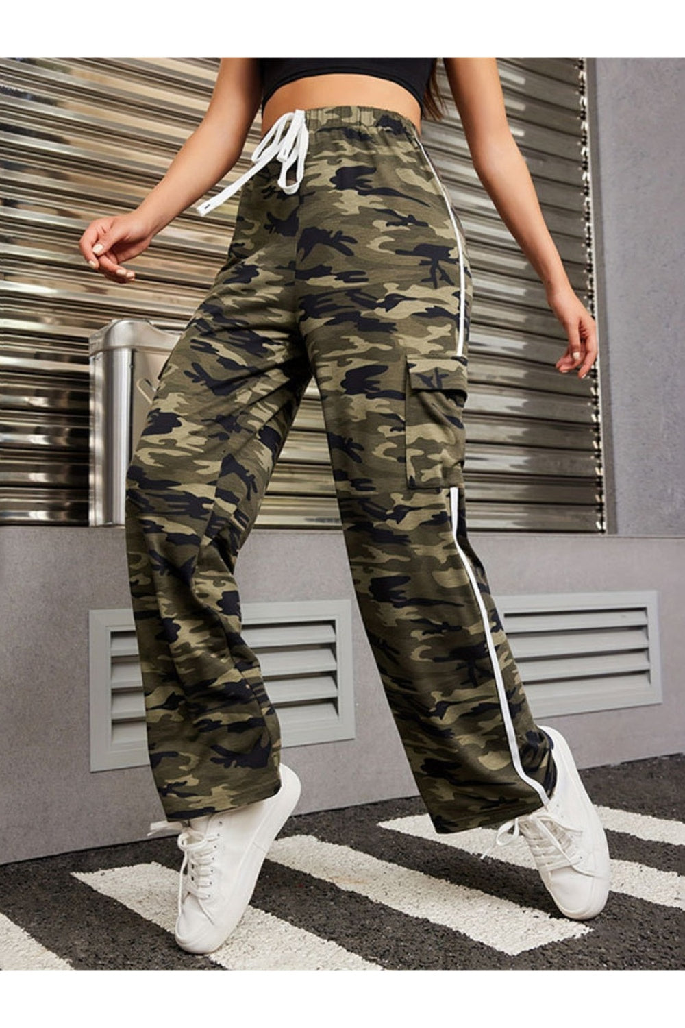 Tied Camouflage Pants with Cargo Pockets - Pants - FITGGINS