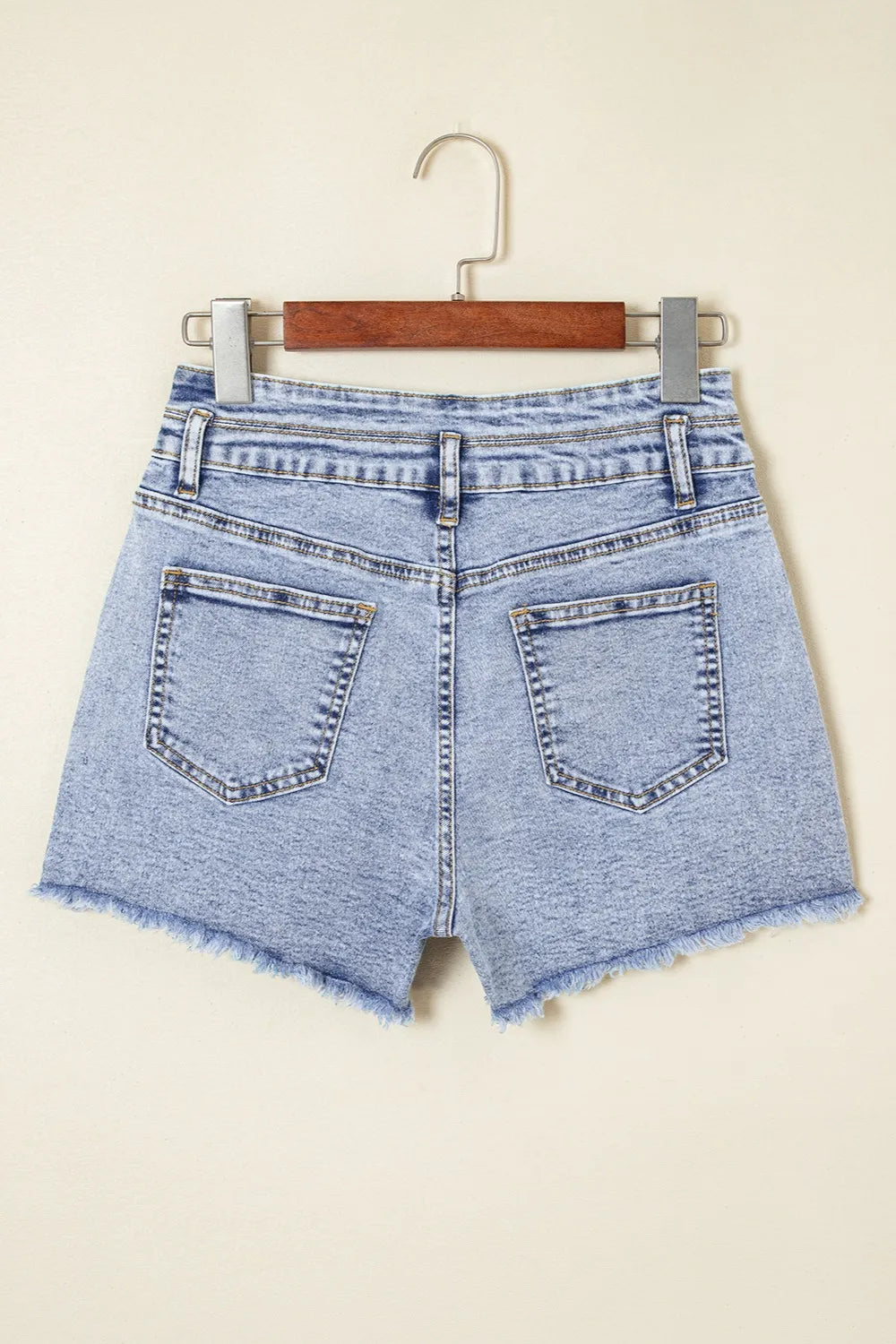 Rhinestone Light Wash Raw Hem High Waist Denim Shorts Fitggins