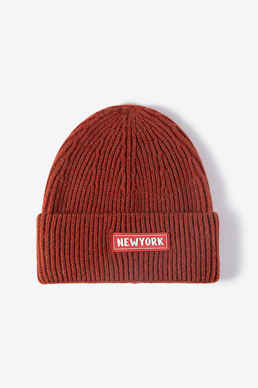 NEWYORK Patch Rib-Knit Cuffed Beanie - Hats - FITGGINS