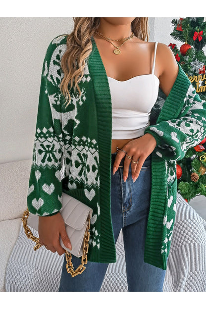 Pocketed Open Front Long Sleeve Cardigan - Cardigans - FITGGINS