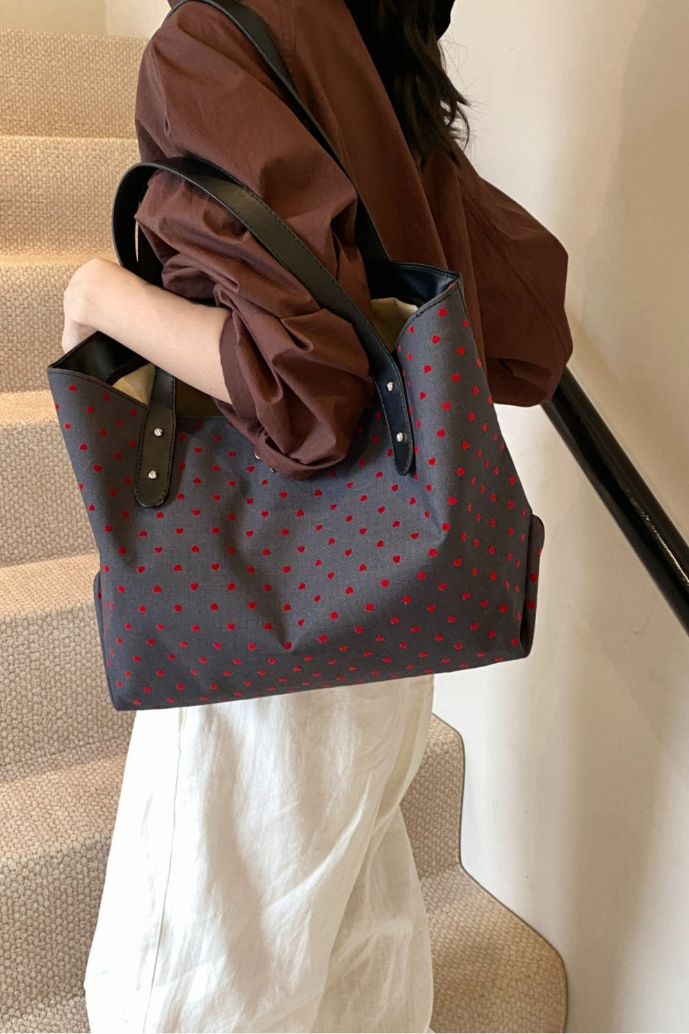 Polyester Bow Polka Dot Tote Bag - Handbag - FITGGINS