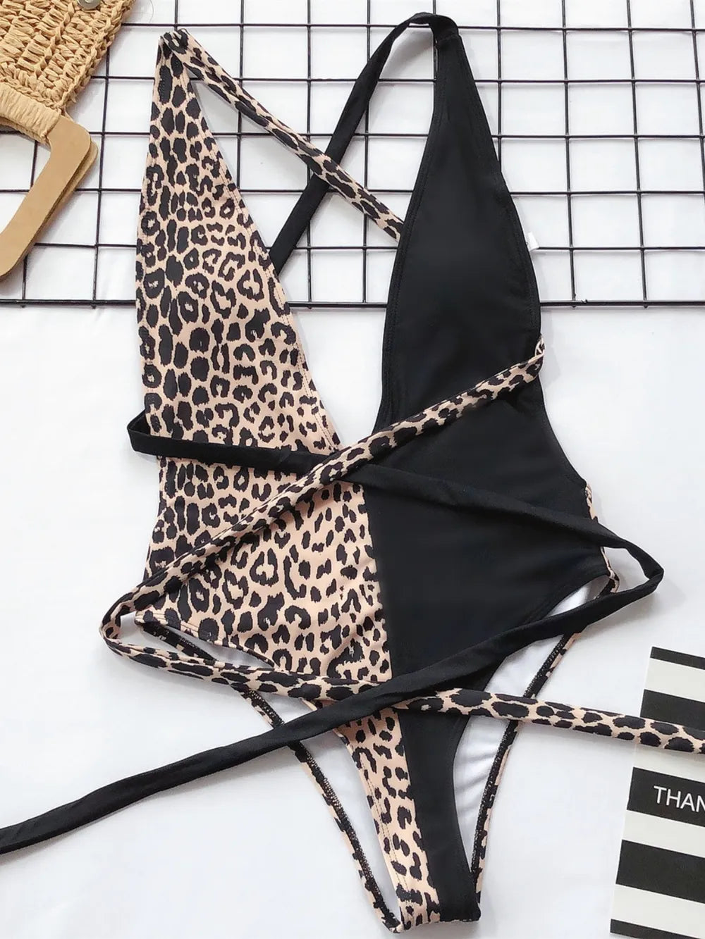 Tied Leopard Plunge One-Piece Swimsuit Fitggins