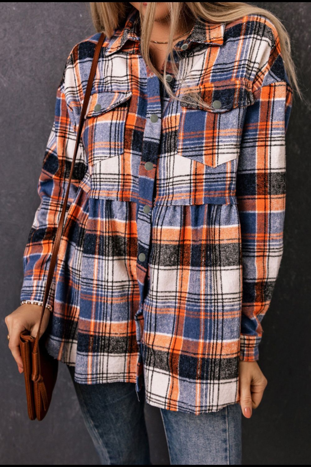 Plaid Collared Neck Long Sleeve Shirt - Shirts - FITGGINS