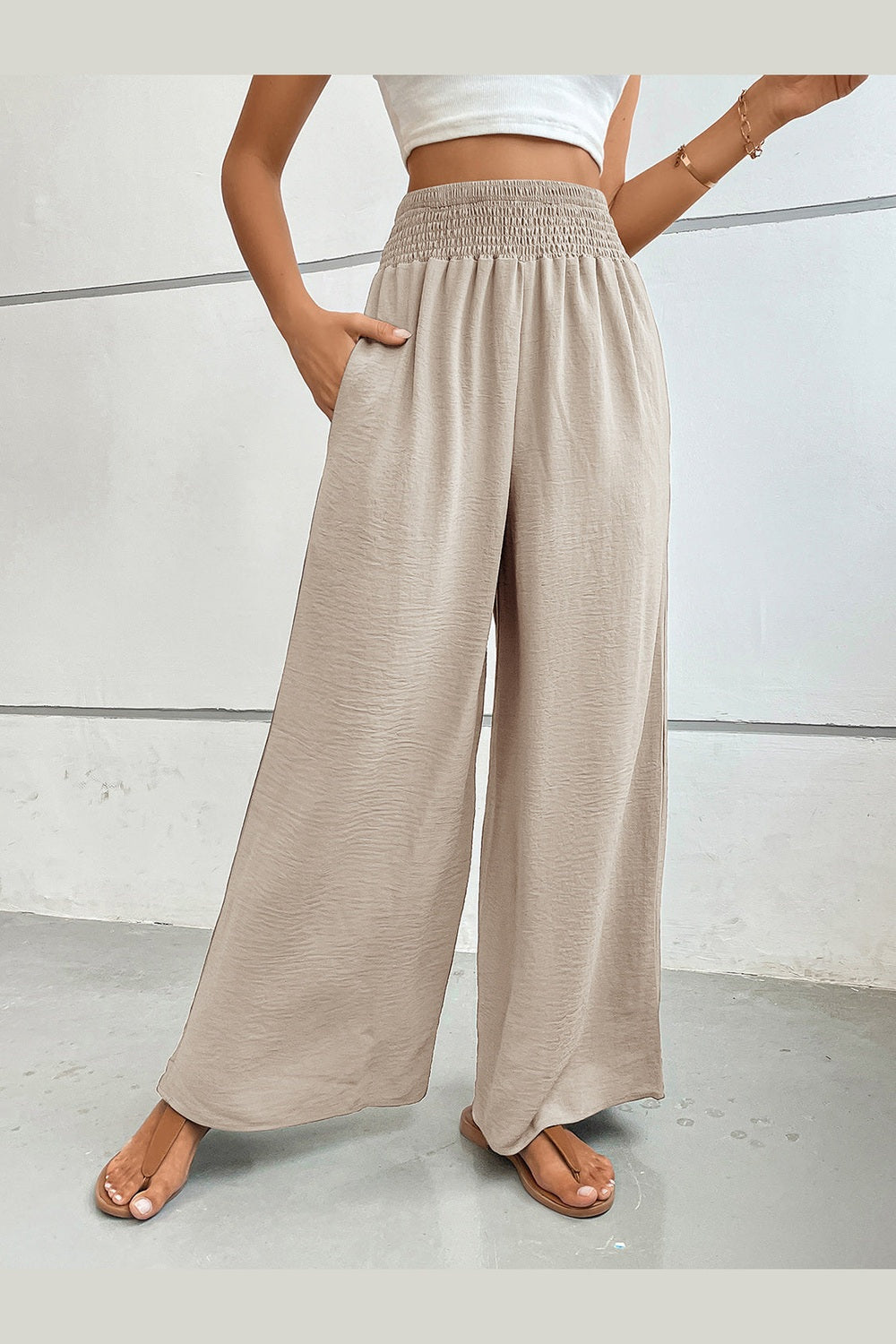 Perfee Wide Leg Pants with Pockets - Pants - FITGGINS