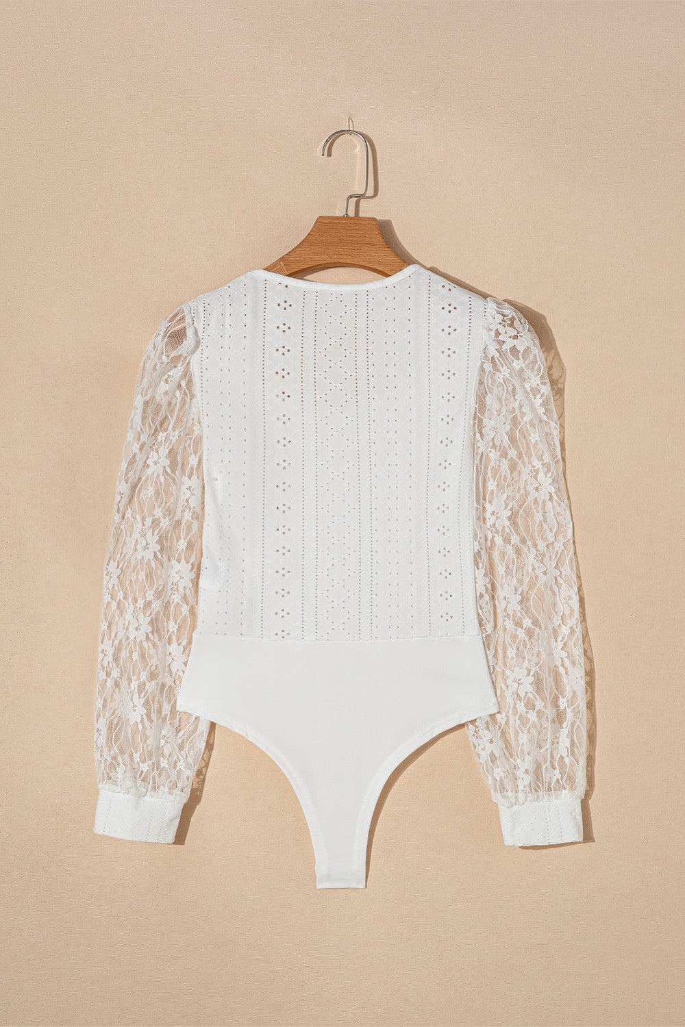 Eyelet Lace Long Sleeve Bodysuit - Bodysuit - FITGGINS