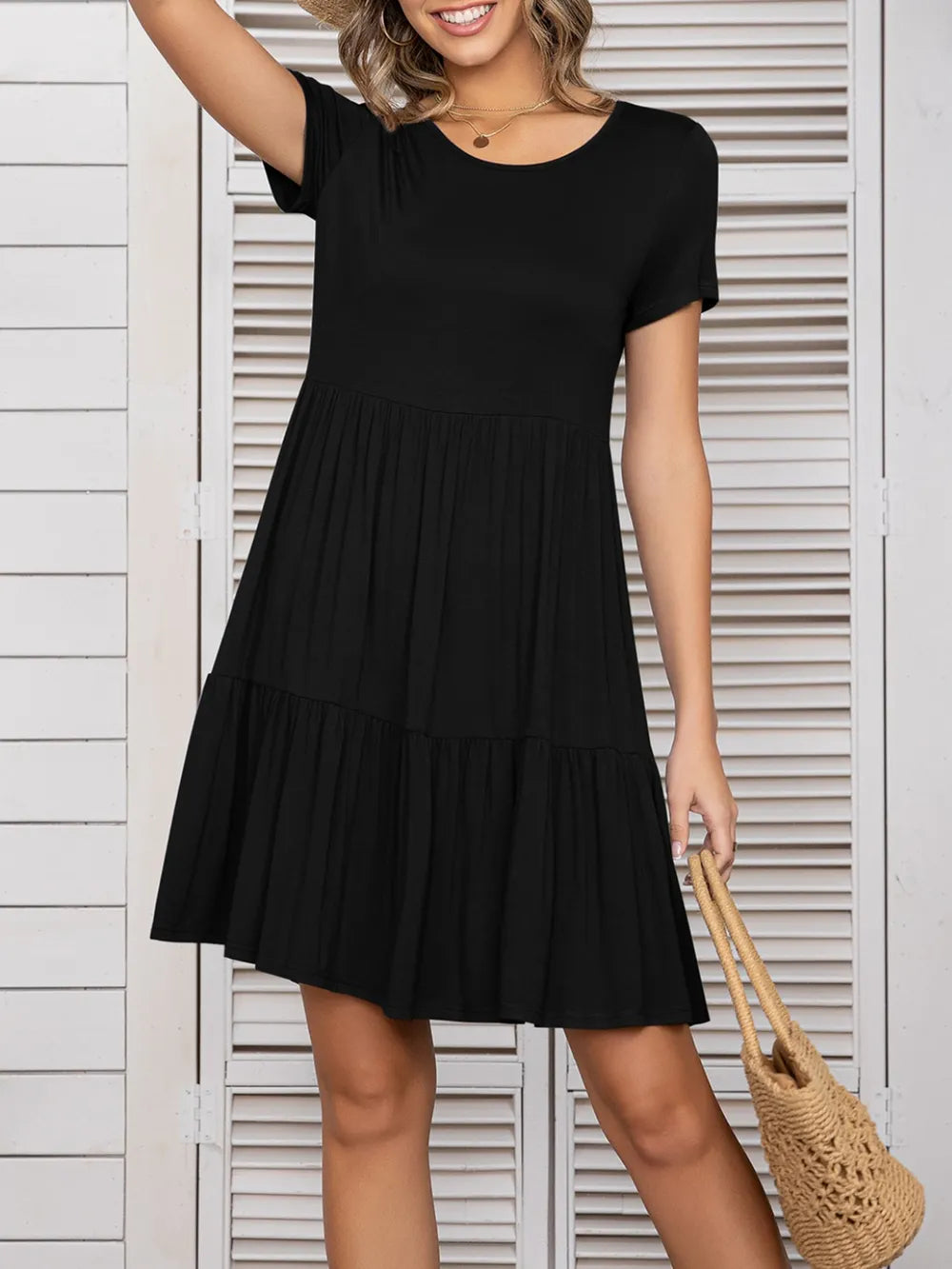 Round Neck Short Sleeve Mini Tee Dress Fitggins
