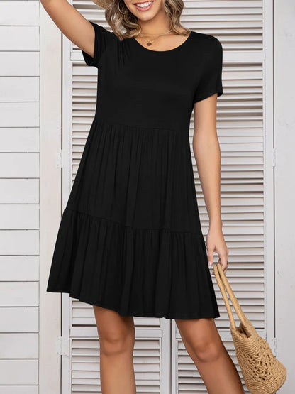 Round Neck Short Sleeve Mini Tee Dress Fitggins