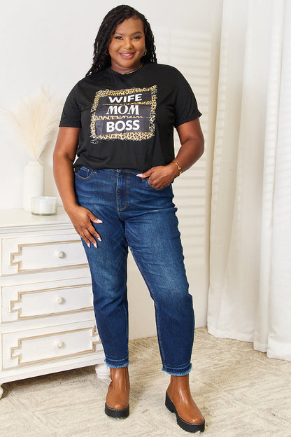 Simply Love WIFE MOM BOSS Leopard Graphic T-Shirt - T-Shirts - FITGGINS