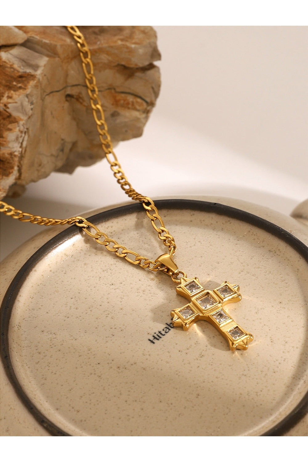 Stainless Steel Zircon Cross Pendant Necklace - Necklaces - FITGGINS