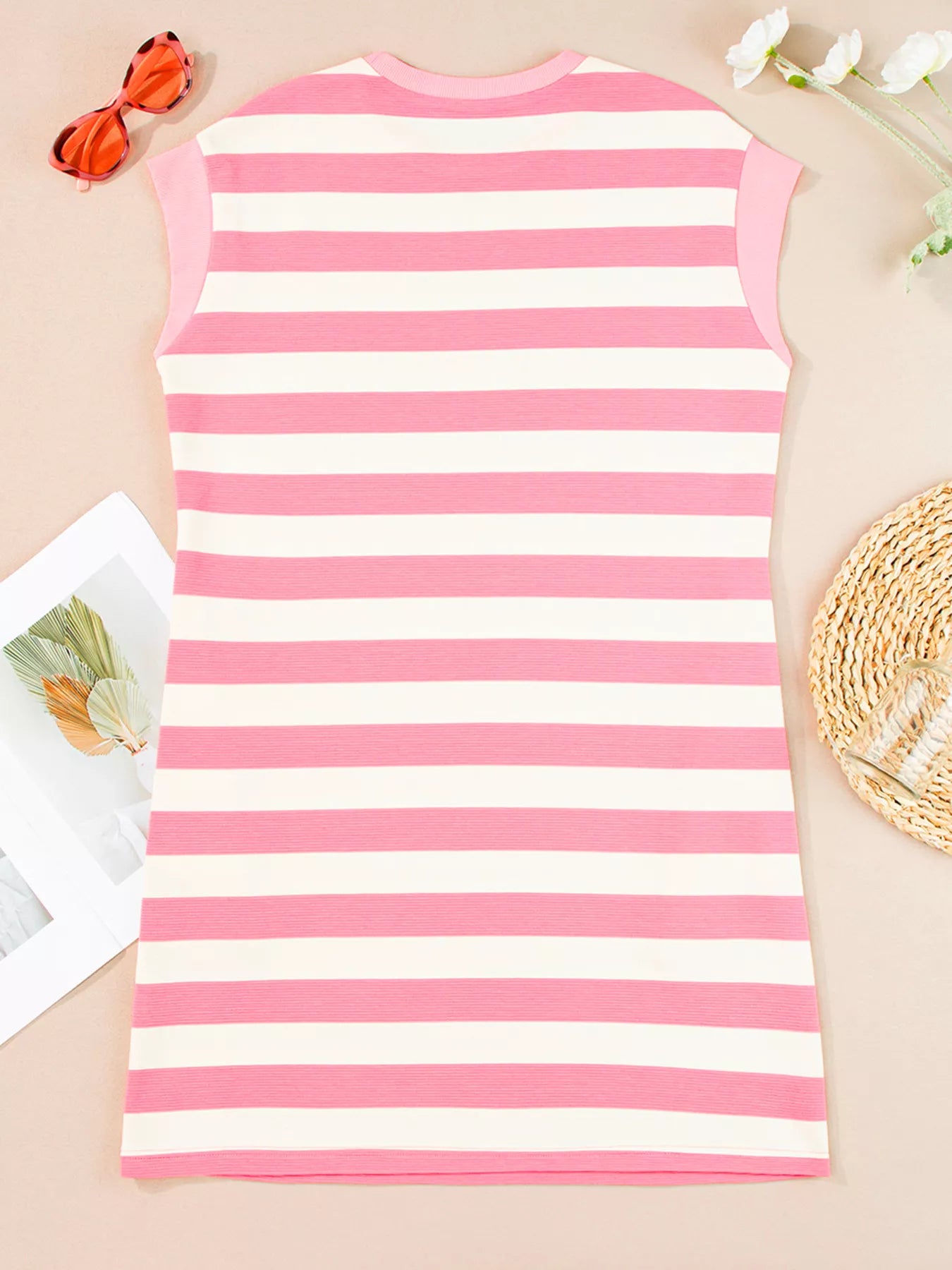 Stripe Cap Sleeve Pocketed Shift Dress Fitggins