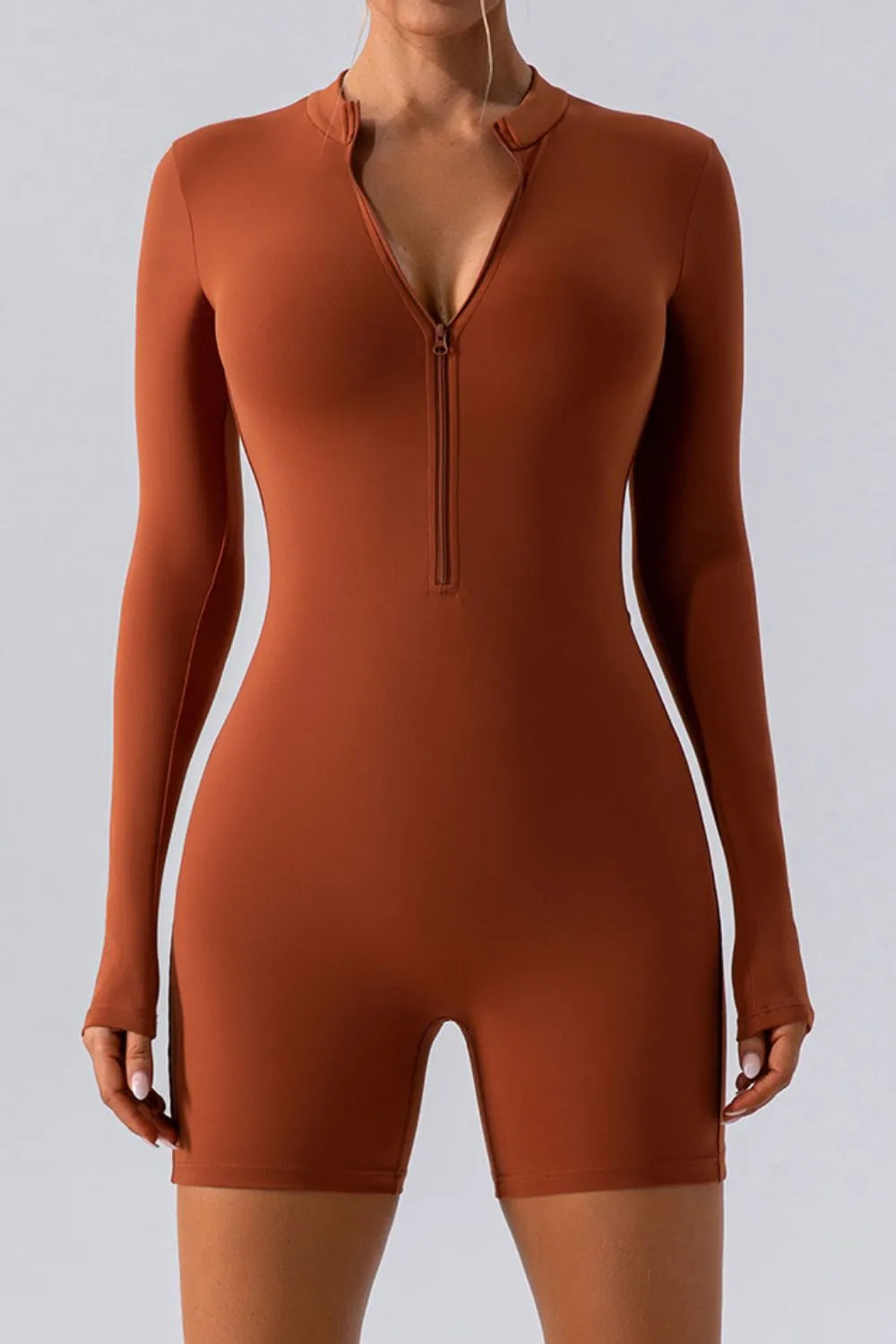 Half Zip Long Sleeve Active Romper Caramel Fitggins