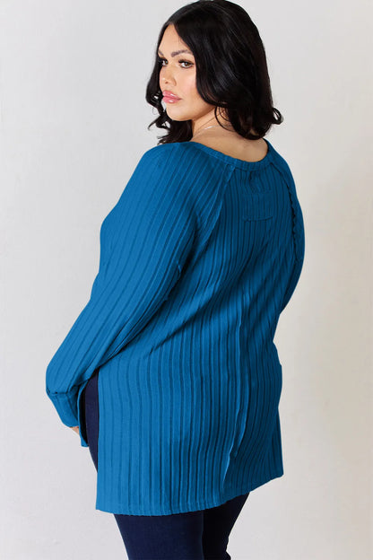 Basic Bae Full Size Ribbed Round Neck Slit T-Shirt Fitggins