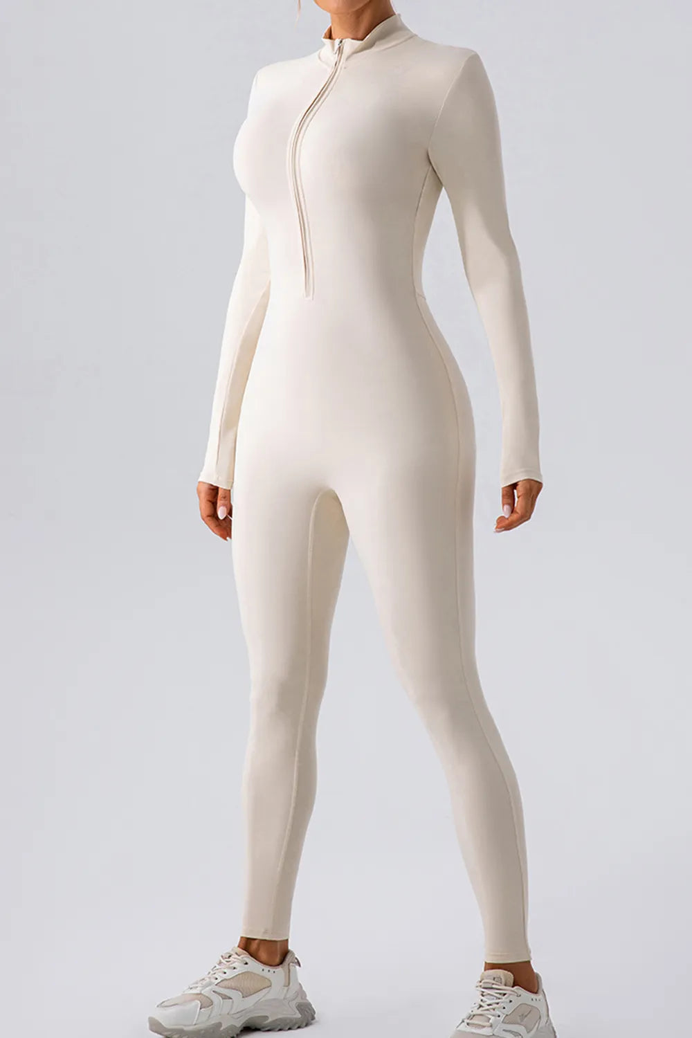 Half Zip Mock Neck Active Jumpsuit White Fitggins