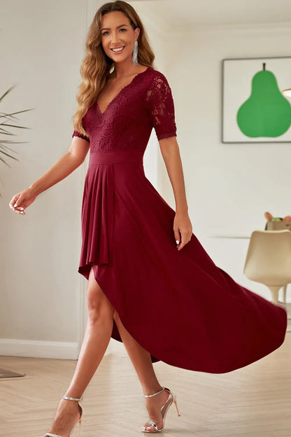 Lace Cutout V-Neck Short Sleeve Dress Fitggins