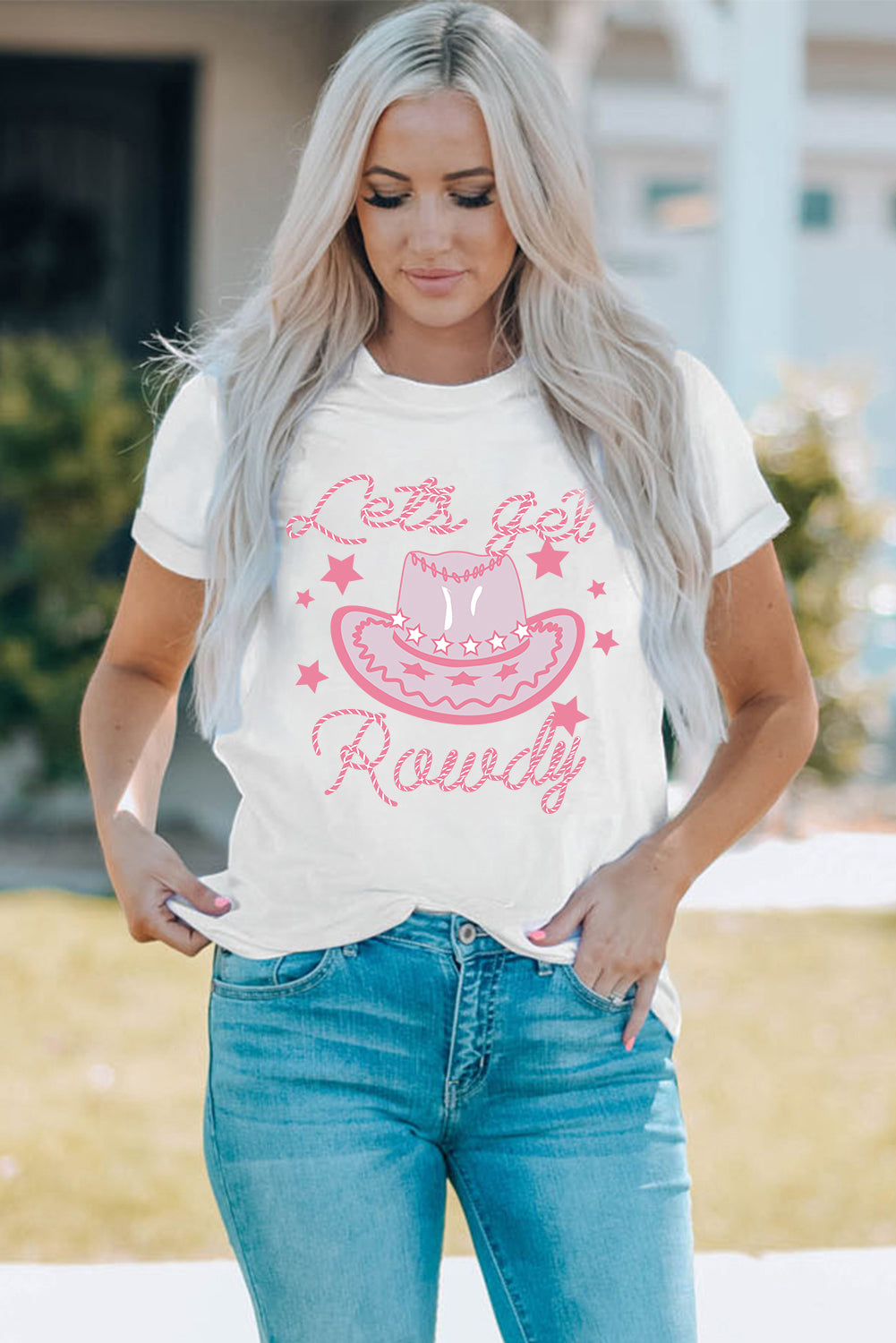 Cowboy Hat Graphic Round Neck Tee Fitggins