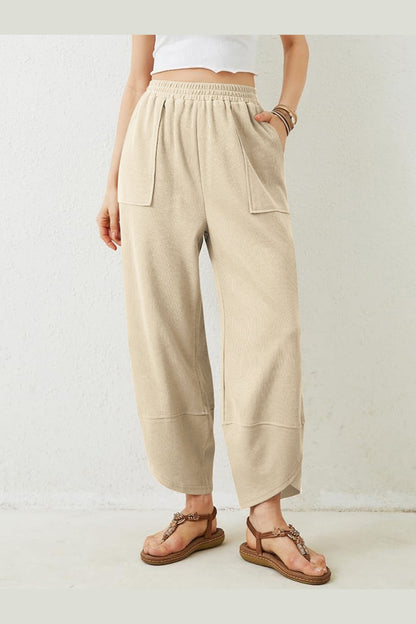 Lovelet Elastic Waist Wide Leg Pants - Pants - FITGGINS