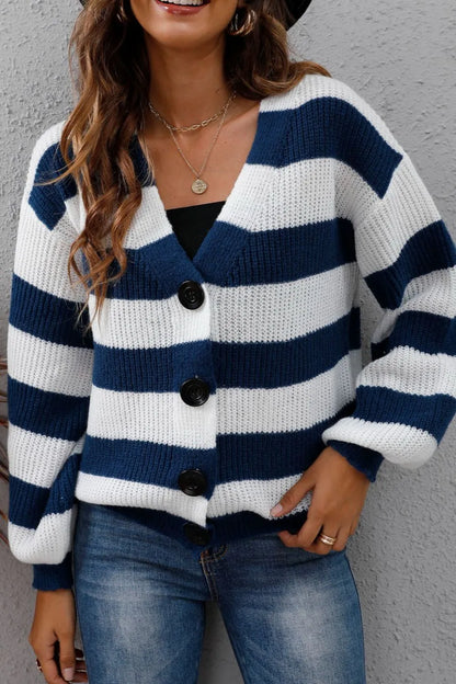 Striped Button Up Long Sleeve Sweater Fitggins