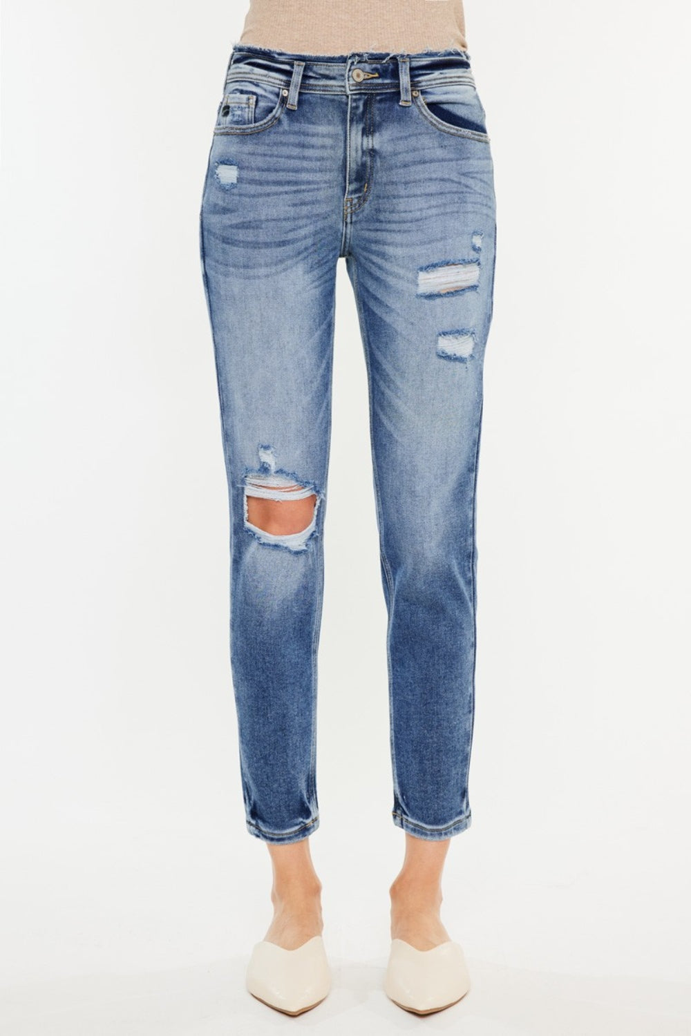 Kancan High Rise Distressed Mom Jeans - Jeans - FITGGINS