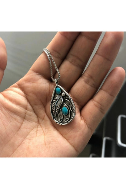 Alloy Artificial Turquoise Teardrop Pendant Necklace - Necklaces - FITGGINS