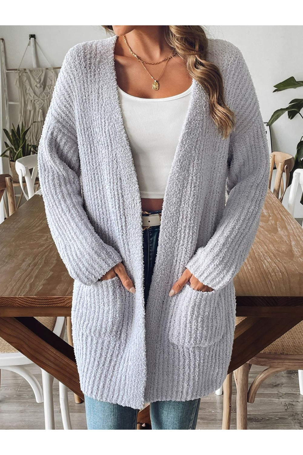 Open Front Long Sleeve Cardigan - Cardigans - FITGGINS