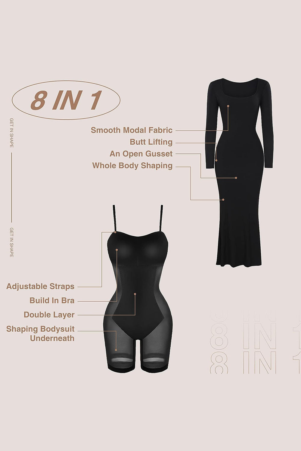 Basic Bae Built-In Shapewear Square Neck Long Sleeve Maxi Dress - Shapewear - FITGGINS