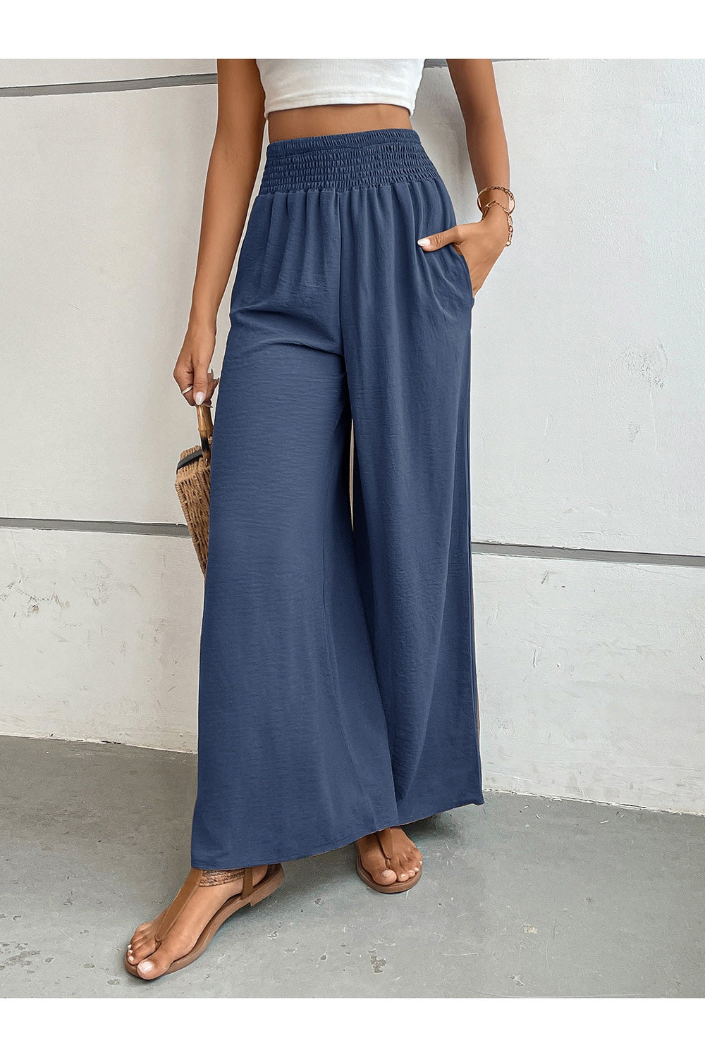 Perfee Wide Leg Pants with Pockets - Pants - FITGGINS