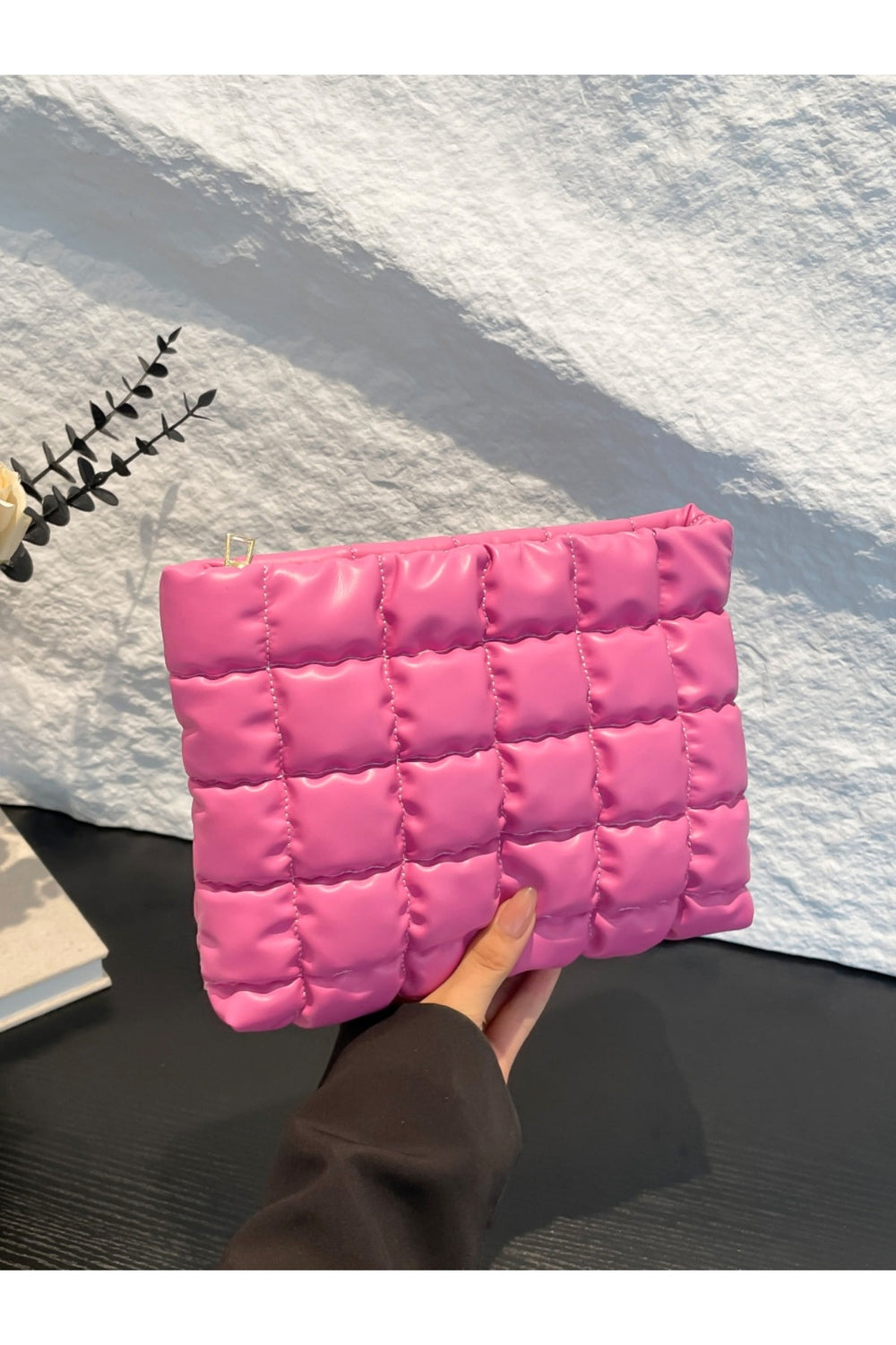 Quilted Plaid Clutch with Zipper - Handbag - FITGGINS