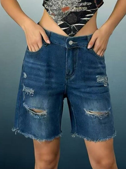 Full Size Ripped Frayed Hem Denim Shorts Plus Size Fitggins