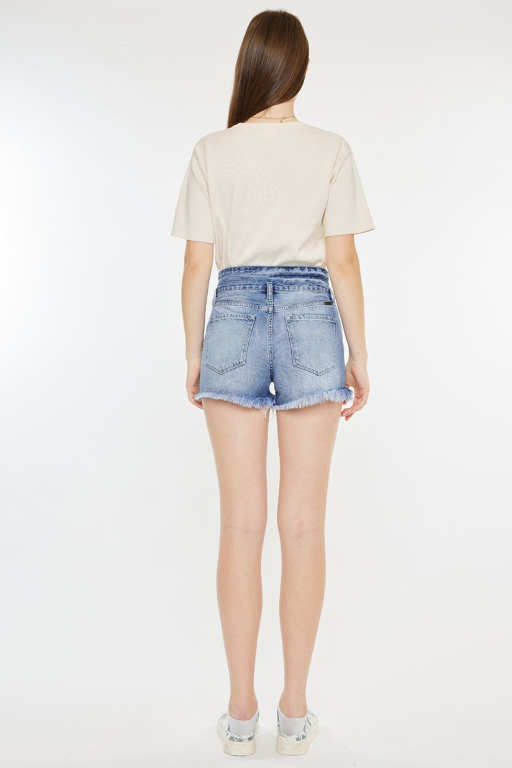 Kancan High Rise Frayed Hem Denim Shorts - Denim Shorts - FITGGINS