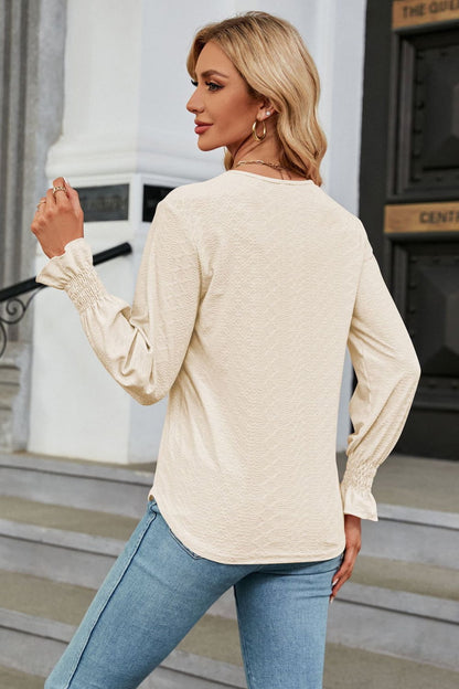 V-Neck Flounce Sleeve Blouse Fitggins