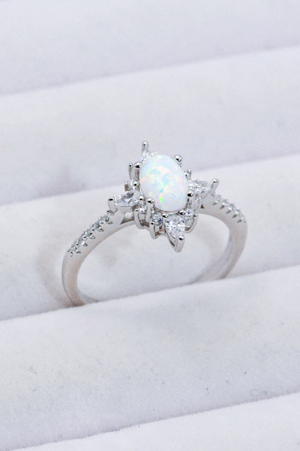 Platinum-Plated Opal and Zircon Ring - Rings - FITGGINS