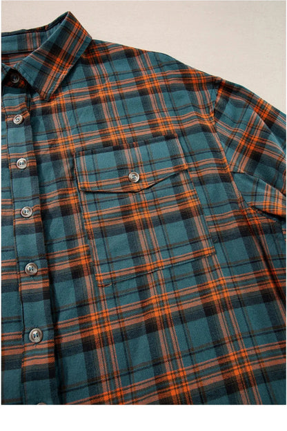 Plaid Collared Neck Long Sleeve Shirt - Shirts - FITGGINS