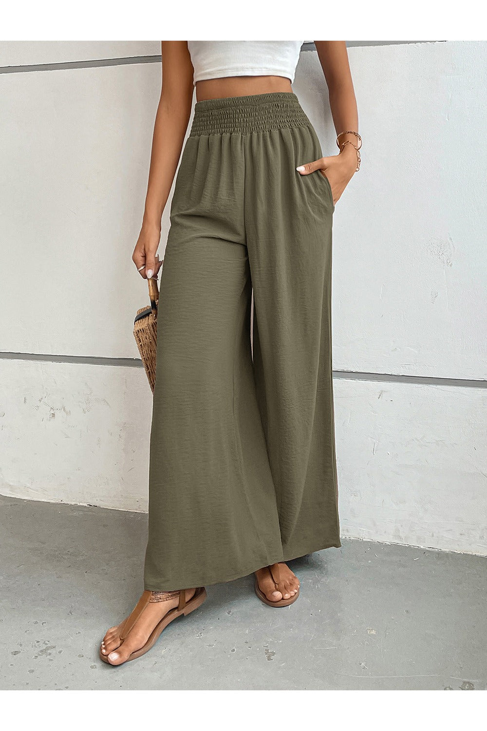 Perfee Wide Leg Pants with Pockets - Pants - FITGGINS