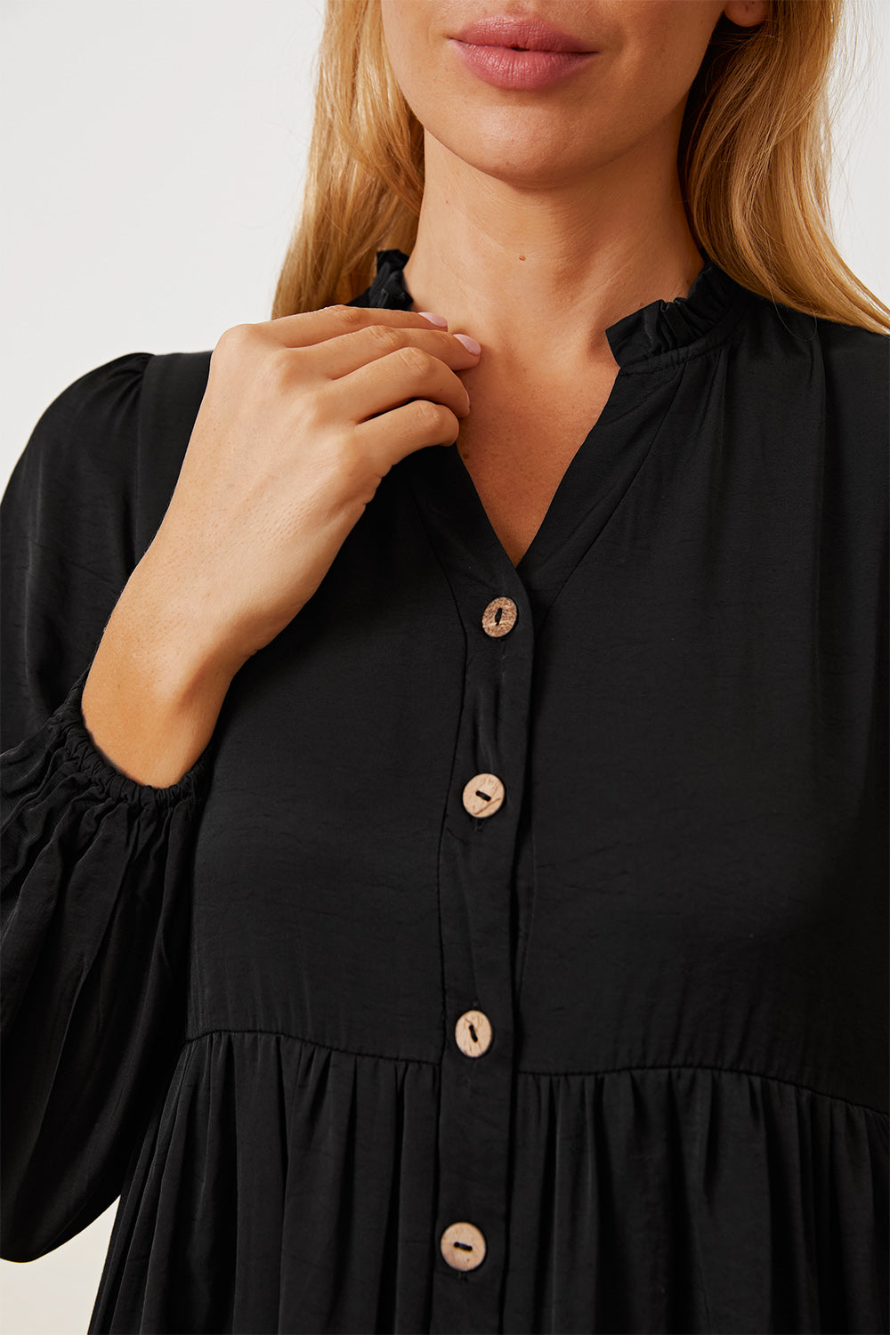 Ruffled Button Up Long Sleeve Tiered Shirt - Shirts - FITGGINS