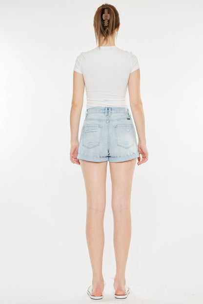 Kancan High Rise Repaired Mom Denim Shorts - Denim Shorts - FITGGINS