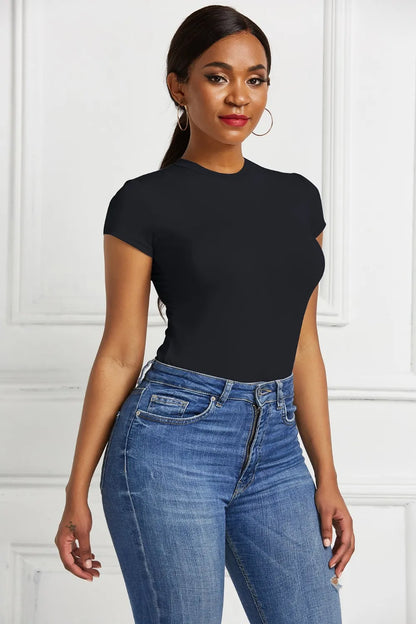 Round Neck Short Sleeve Bodysuit Fitggins