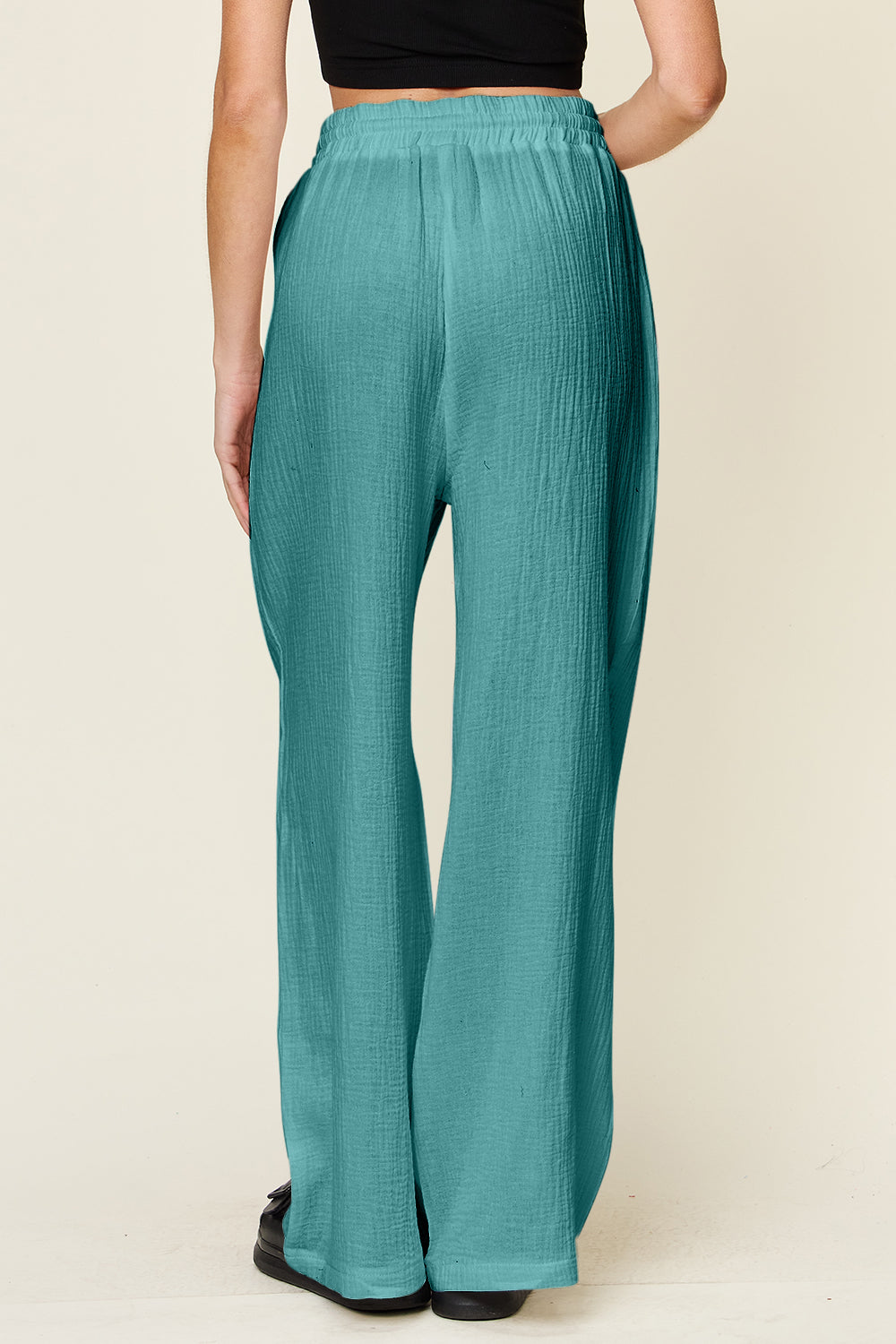 Double Take Full Size Texture Drawstring Wide Leg Pants - Pants - FITGGINS