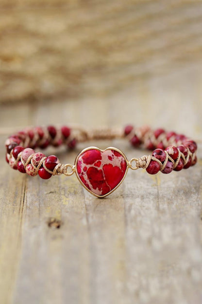 Handmade Heart Shape Natural Stone Bracelet - Bracelets - FITGGINS