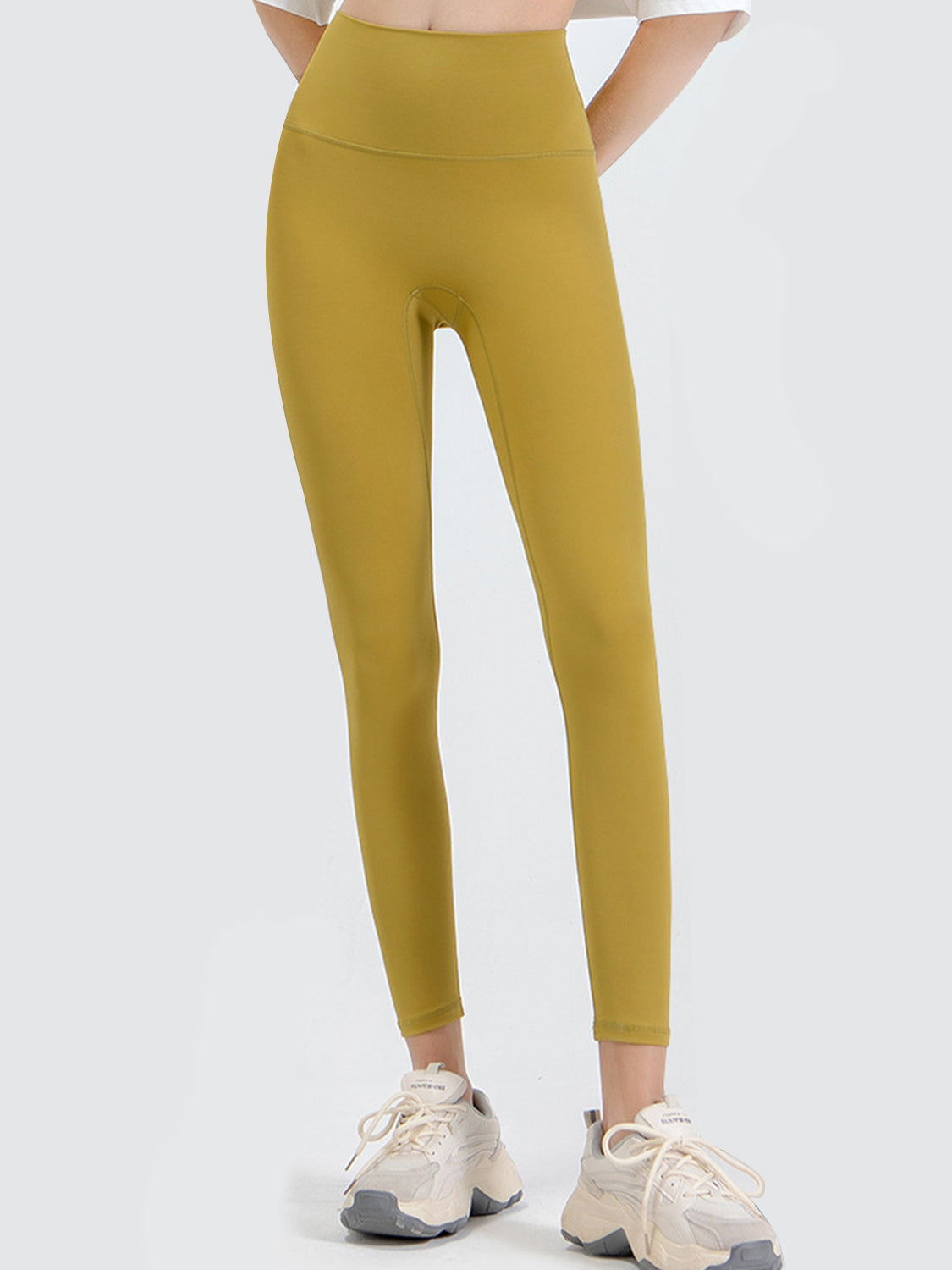 Wide Waistband Sports Leggings Banana Yellow Fitggins