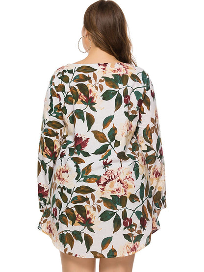 Full Size Floral Long Sleeve Mini Dress Fitggins