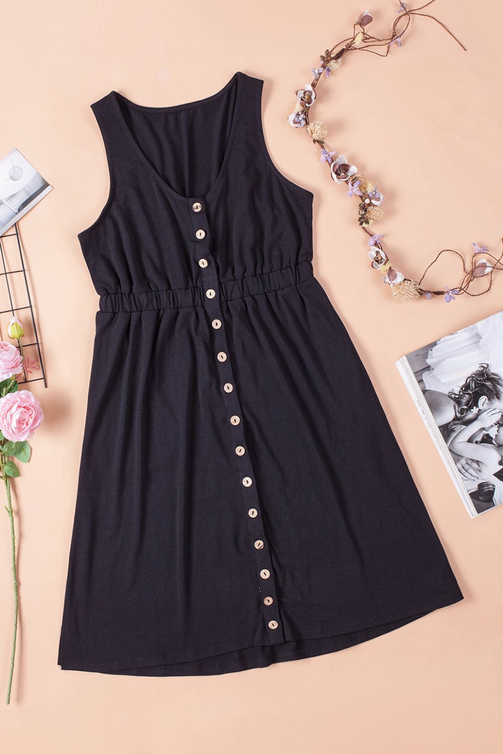 Sleeveless Button Down Mini Magic Dress Fitggins