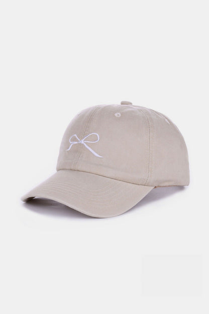 Zenana Bow Embroidered Washed Cotton Caps - Hats - FITGGINS