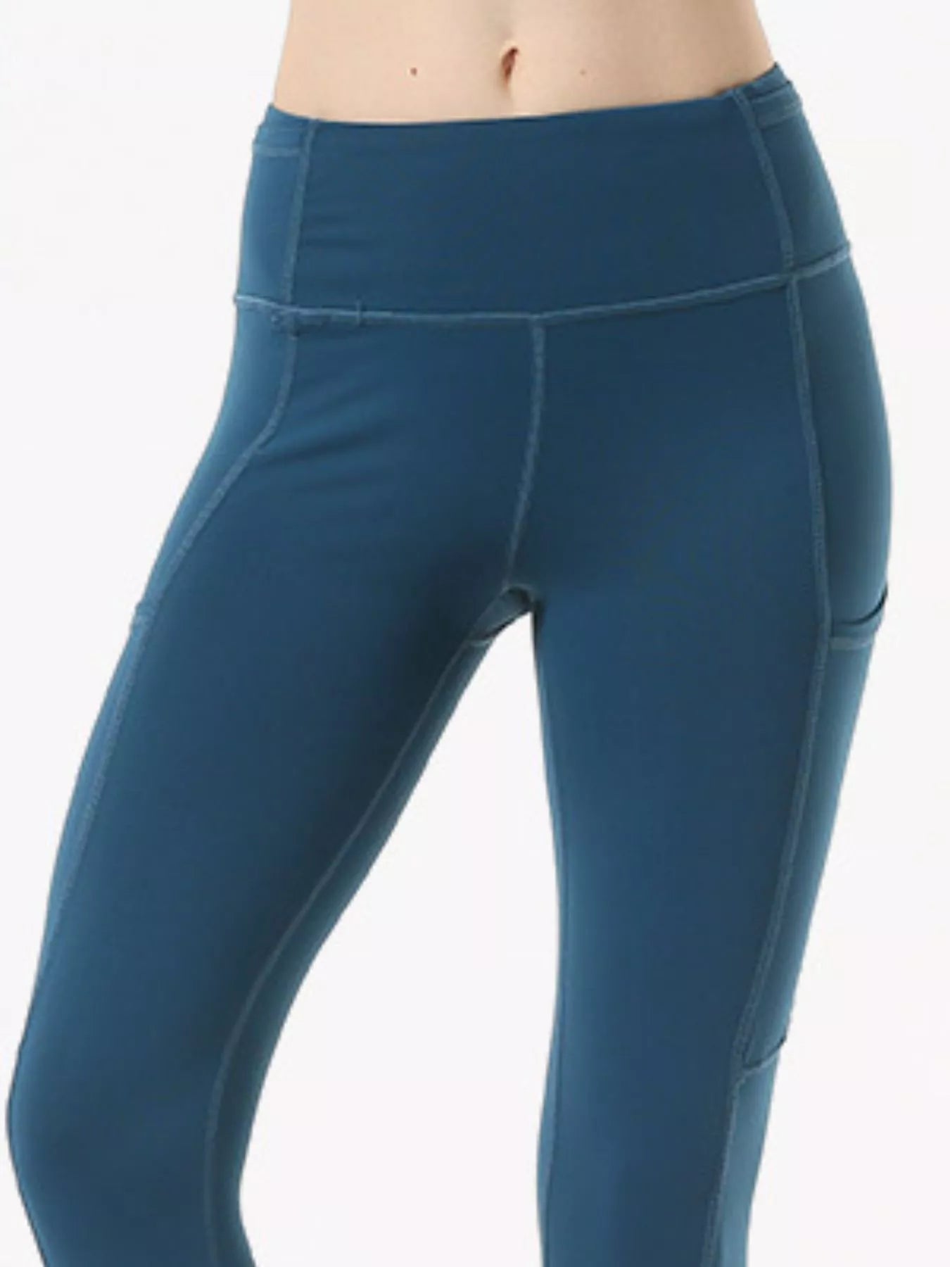 Full Size High-Waisted Active Leggings with Pockets Plus Size Peacock Blue Fitggins