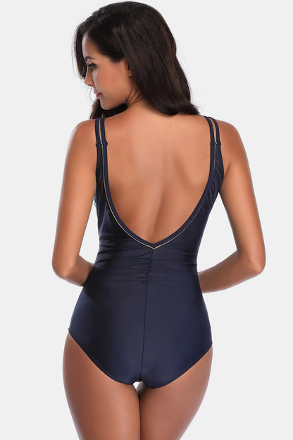 Full Size V-Neck Backless One-Piece Swimwear - Swimwear One-Pieces - FITGGINS