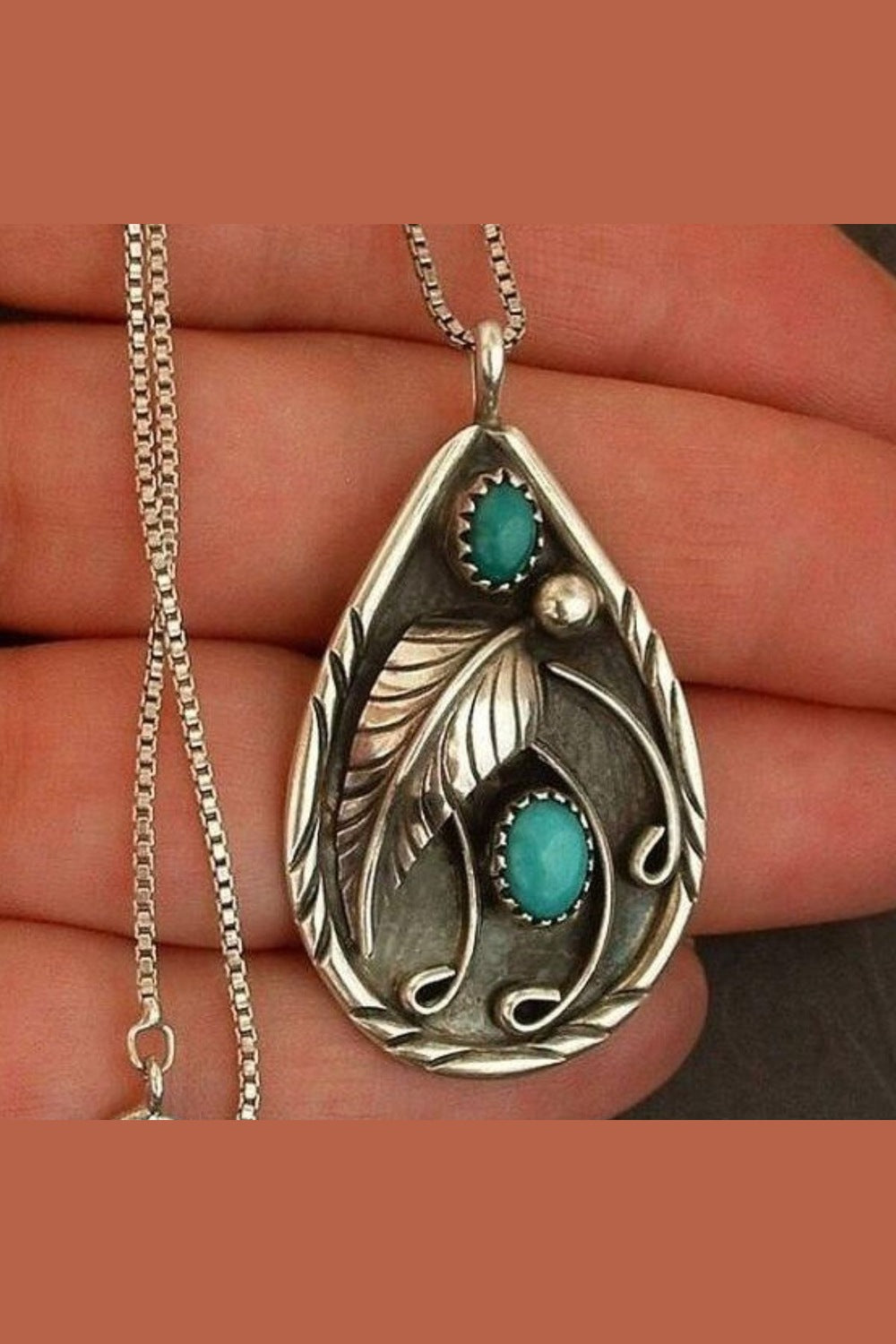 Alloy Artificial Turquoise Teardrop Pendant Necklace - Necklaces - FITGGINS